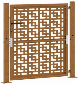Πύλη κήπου 105x105 cm Σταυρός σχεδιασμού από διαβρωμένο χάλυβα - Καφέ