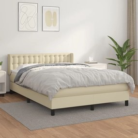 vidaXL Κρεβάτι Boxspring με Στρώμα Κρεμ 140x200εκ. από Συνθετικό Δέρμα