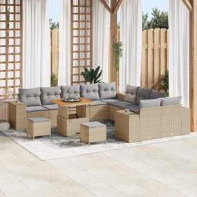 vidaXL Σετ Καναπέ Κήπου Ρυθμιζόμενο ύψος 13 pcs Μπεζ συνθετικό ρατάν