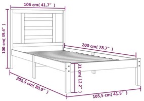 Πλαίσιο Κρεβατιού Λευκό 100 x 200 εκ. από Μασίφ Ξύλο Πεύκου - Λευκό