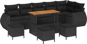 vidaXL Σετ Καναπέ Κήπου με μαξιλάρι 10 pcs Μαύρο Πολυ Ρατάν
