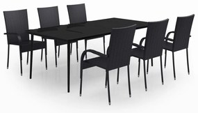 vidaXL Σετ Τραπεζαρίας Κήπου 7 Τεμαχίων Μαύρο