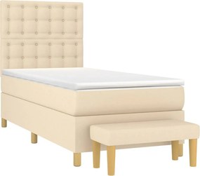 vidaXL Κρεβάτι Boxspring με Στρώμα Κρεμ 90x190 εκ.Υφασμάτινο