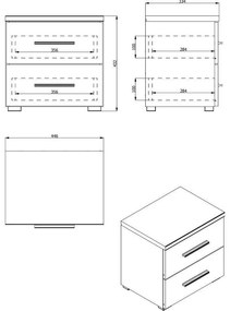 Κομοδίνο Dado NO2F Γκρί Δρύς 44,5x33,5x43 εκ. 44.5x33.5x43 εκ.