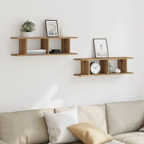 Ραφιέρες Τοίχου 2 τεμ. Αρτισιανή Δρυς 75x18x20εκ. Επεξεργ. Ξύλο - Καφέ