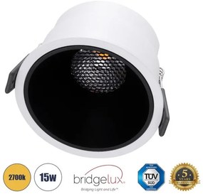 Χωνευτό Σποτ Downlight LED TrimLess 15W Λευκό-Μαύρο Θερμό 2700K PLUTO-B 60259 Globostar-60259-Λευκό 60259