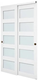 VEVOR Sliding Closet Door, 1219mm (Double 635mm) x 2032 mm, 5-Lite Frosted Glass Bypass Sliding Doors with Hardware Kit, Solid Wood &amp; MDF Slab with Waterproof PVC Surface for Closets Bedrooms