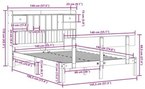 Κρεβάτι Βιβλιοθήκη Χωρίς Στρώμα 140x190 εκ Μασίφ Ξύλο Πεύκου - Καφέ