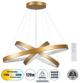 Κρεμαστό Φωτιστικό Οροφής LED 120W 14723lm NEMESIS TRIO Globostar-61172-DECO-Χρυσό 61172-DECO