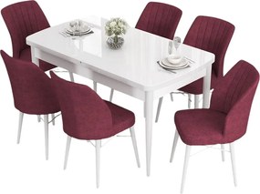 Extendable Dining Table &amp; Chairs Set (7 Pieces) Eva - White, Burgundy White
Burgundy