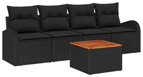 vidaXL Σετ Καναπέ Κήπου με μαξιλάρι 5 pcs Μαύρο συνθετικό ρατάν