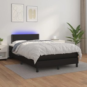 Κρεβάτι Boxspring με Στρώμα &amp; LED Μαύρο 120x200 εκ. Συνθ. Δέρμα