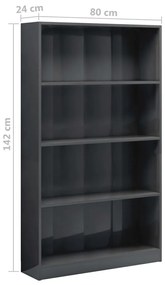 vidaXL Βιβλιοθήκη με 4 Ράφια Γυαλιστερό Γκρι 80x24x142 εκ. Μοριοσανίδα