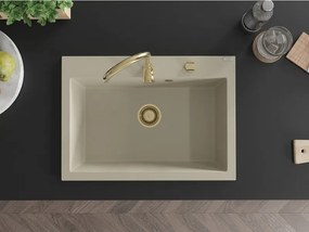 Mexen Elix νεροχύτης γρανίτης 1-διαμέρισμα 700 x 500 mm, μπεζ, σιφόνι χρυσό