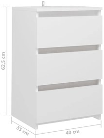 vidaXL Κομοδίνο Λευκό 40 x 35 x 62,5 εκ. από Επεξ. Ξύλο