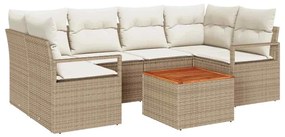 vidaXL Σετ Καναπέ Κήπου με μαξιλάρι 7 pcs Μπεζ Πολυ ράταν