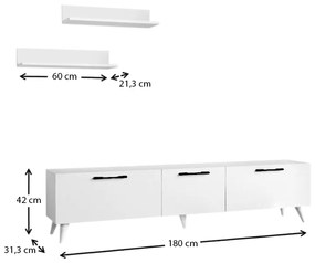 Έπιπλο τηλεόρασης Mareta Megapap χρώμα λευκό 180x31,3x42εκ.