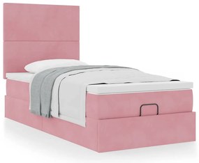 vidaXL Οθωμανικό κρεβάτι με στρώματα ροζ 90x200cm Velvet