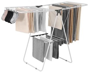 VEVOR 2-Tier Foldable Clothes Drying Rack with Sock Clips &amp; 21 Drying Rods White