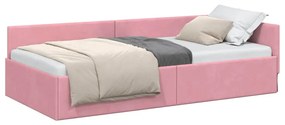 vidaXL Κρεβάτι Γωνίας Ροζ 90 x 200 cm Βελούδο και Εργοστασιακό ξύλο