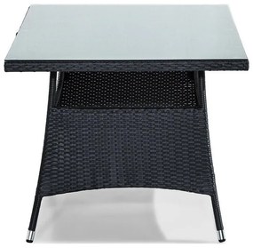 Τραπέζι εξωτερικού χώρου Comfort Garden 371, 74x90x140cm, Μαύρο, Επεξεργασμένο γυαλί, Πλαστικό ψάθινο