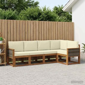 vidaXL Σειρά Καναπέ Εξωτερικού 5 pcs Φυσικό και Κρέμα Πολυεστέρας