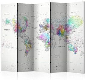 Διαχωριστικό με 5 τμήματα - Room divider – White-colorful world map 225x172