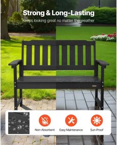 VEVOR Outdoor Bench Patio Bench 128 cm Weatherproof Plastic Frame 363 kg Black