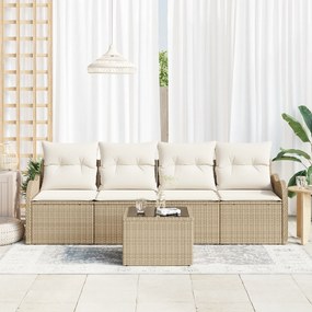 vidaXL Σετ Καναπέ Κήπου 5 Τεμαχίων με Μαξιλάρια Μπεζ Πολυ Ρατάν