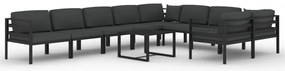 vidaXL Σαλόνι Κήπου 10 Τεμαχίων Ανθρακί Αλουμινίου με Μαξιλάρια