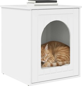vidaXL Σπίτι Γάτας Λαμπερό Λευκό 53 x 52 x 62 εκ Επεξεργασμένο Ξύλο