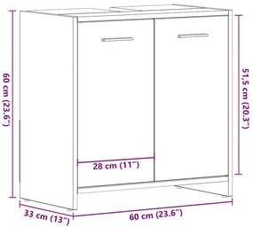 Ντουλάπι Νιπτήρα Μπάνιου Μαύρο Δρυς 60x33x60 εκ. Επεξ. Ξύλο - Μαύρο