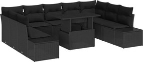 vidaXL Σετ Καναπέ Κήπου με αποθήκευση 10 pcs Μαύρο Πολυ ράταν