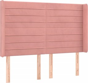 vidaXL Κρεβάτι Boxspring με Στρώμα &amp; LED Ροζ 140x200 εκ. Βελούδινο