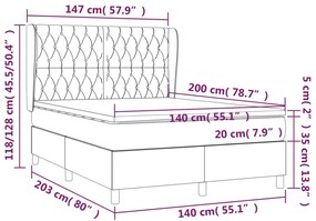 vidaXL Κρεβάτι Boxspring με Στρώμα Σκούρο Καφέ 140x200 εκ Υφασμάτινο