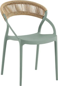DORA Πολυθρόνα Στοιβαζόμενη, PP Πράσινο, Rope Wicker Φυσικό   1τμχ