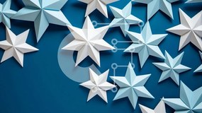 Intra Συλλεκτικό Ξύλινο Παζλ Plywood 4mm - Διακόσμηση Origami Stars σε λευκό και μπλε Σε Ξύλινο Κουτί - Διαστάσεις Puzzle: 10x10 cm – 25 κομμάτια