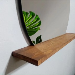 Stewehome Στρογγυλός Καθρέφτης με Ξύλινο Ράφι 65x70x12 cm
