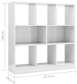 Βιβλιοθήκη Γυαλιστερό Λευκό 97,5x29,5x100 εκ. από Μοριοσανίδα - Λευκό