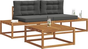 vidaXL Σειρά Καναπέ Εξωτερικού 3 Τεμάχιο Φυσικό και Ανθρακί