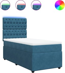 vidaXL Κρεβάτι Boxspring με Στρώμα Μπλε 100x200 εκ. Βελούδινο