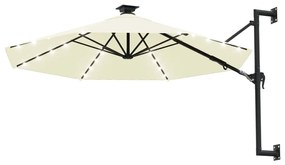 Ομπρέλα Τοίχου με LED Χρώμα της Άμμου 300 εκ. με Μεταλλικό Ιστό - Κρεμ