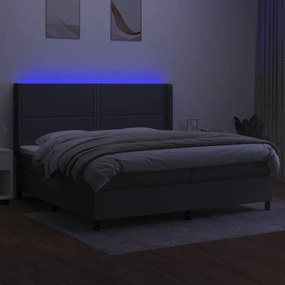 vidaXL Κρεβάτι Boxspring με Στρώμα & LED Σκ.Γκρι 200x200εκ. Υφασμάτινο