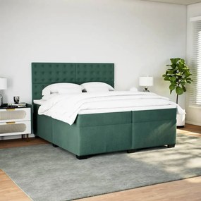 vidaXL Κρεβάτι Boxspring με Στρώμα Σκούρο Πράσινο 200x200εκ. Βελούδινο