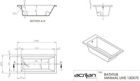 Acrilan Minimal Line - Ακρυλική Μπανιέρα 150x70 εκ