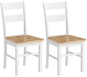 HOMCOM Σετ 2 καρεκλών κουζίνας, ξύλο καουτσούκ, καμπυλωτή πλάτη, Λευκό