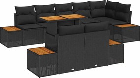 vidaXL Σετ Καναπέ Κήπου με αποθήκευση 9 pcs Μαύρο Πολυ ράταν