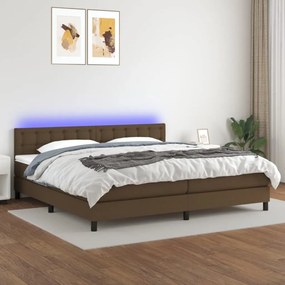 Κρεβάτι Boxspring με Στρώμα &amp; LED Σκ.Καφέ 200x200 εκ Υφασμάτινο