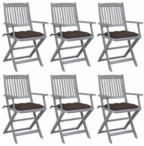 vidaXL Καρέκλες Εξωτ. Χώρου Πτυσσόμενες 6 τεμ Ξύλο Ακακίας & Μαξιλάρια