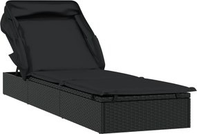 vidaXL Ξαπλώστρα Πτυσσόμενη Οροφή Μαύρη 213 x 63 x 97 εκ. Συνθ. Ρατάν